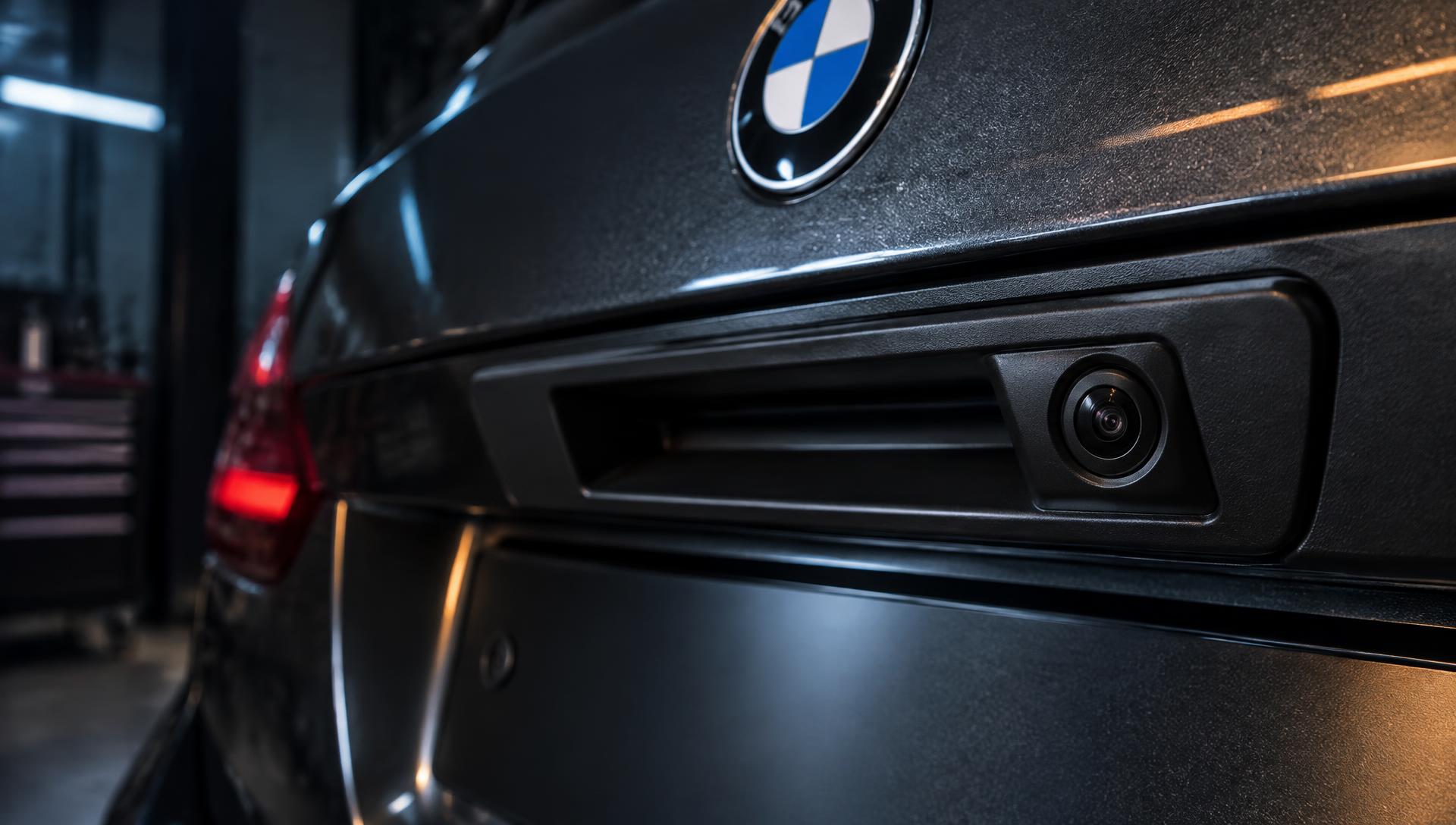 Detail couvací kamery integrované v madle kufru BMW